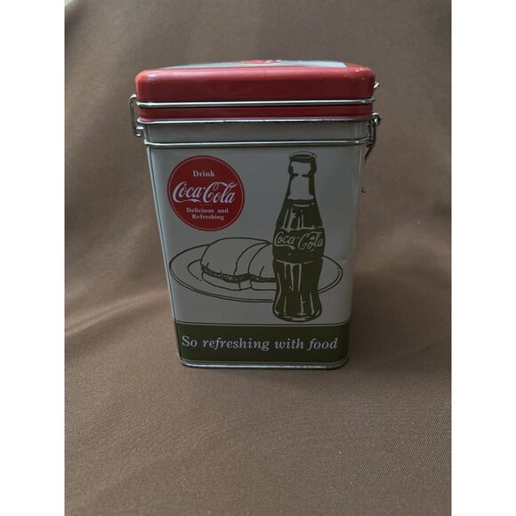 Coke Coca-Cola Tin Box Company Canister Latch Top 6" Good Things To Eat - Picture 4 of 8
